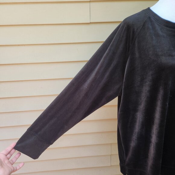 Time & Tru Plus Black Velour Lounge Top Sweatshirt Raglan Sleeves Solid Comfy - Picture 6 of 14